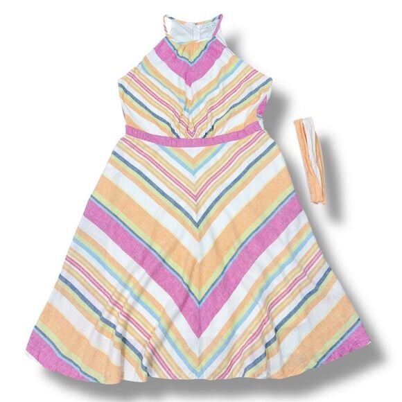 New York & Company Linen Blend Striped Halter Midi Dress Sundress Pink Multi XL - Picture 14 of 14